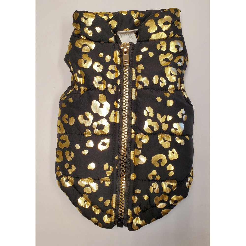 wag&bone Dog Pet Jacket, Vest, Size XS Black & Metallic Gold Zipper Closure